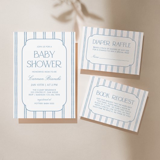 Classic Blue Striped Baby Shower Invitation