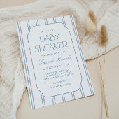 Classic Blue Striped Baby Shower Invitation Kaart