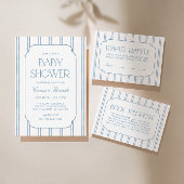 Classic Blue Striped Baby Shower Invitation Kaart