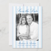 Classic Blue Stripes Photo Wedding Save The Date (Voorkant)