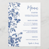 Classic Blue Toile Botanical Wedding Dinner Menu (Voorkant)