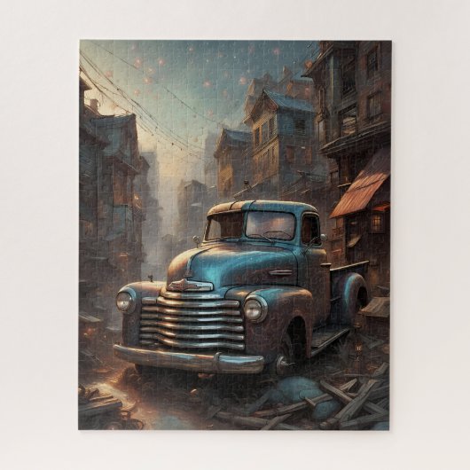 Classic  Blue Truck Fantasy Art Rustieke Stad Legpuzzel (Verticaal)