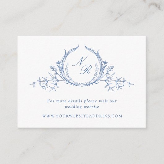 Classic Blue Waterverf Monogram Weddenschap Websit Informatiekaartje (Voorkant)