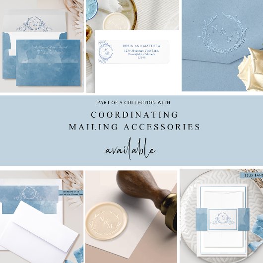 Classic Blue Waterverf Monogram Weddenschap Websit Informatiekaartje