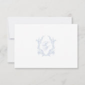 Classic Blue Wedding Monogram Crest QR RSVP Card (Dos)
