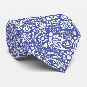 Classic Blue White Boho Chic Paisley Pattern Stropdas