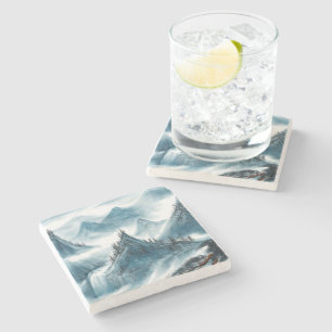 Classic Blue White Chinoiserie Landscape Painting Stenen Onderzetter