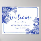 Classic Blue & White Chinoiserie Weddenschap Welko Poster (Voorkant)