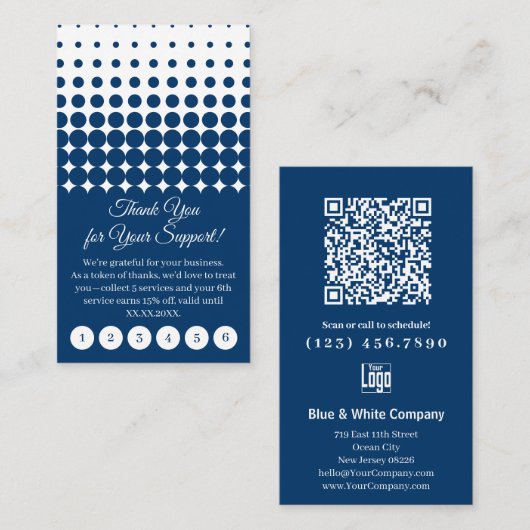 Classic Blue & White with Logo Thank You Punch Klantenkaartje (Voorkant / Achterkant)