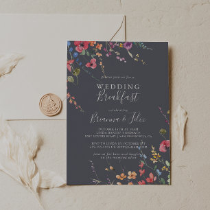 Classic Blue Wild Floral Weddenschap Breakfast Kaart