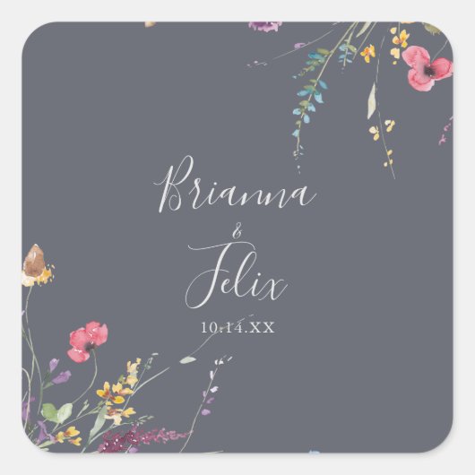 Classic Blue Wild Floral Wedding Envelope zegels (Voorkant)