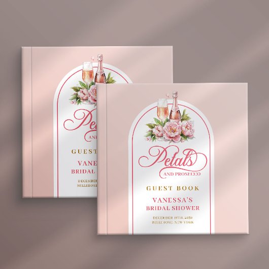 Classic blush and gold petals prosecco sign book gastenboek