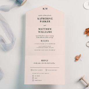 Classic Blush Pink Elegant Wedding All In One Uitnodiging