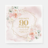 Classic blush pink gold 90th birthday celebration servet (Voorkant)