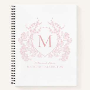 Classic Blush rose Floral Crest Monogramme Journal