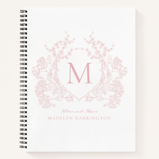 Classic Blush rose Floral Crest Monogramme Journal (Devant)