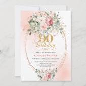 Classic Blush Roses Gold 90th Birthday Invitation (Devant)