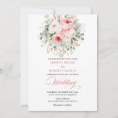Classic Blush Roses Greenery Gold Wedding Invite Kaart (Voorkant)