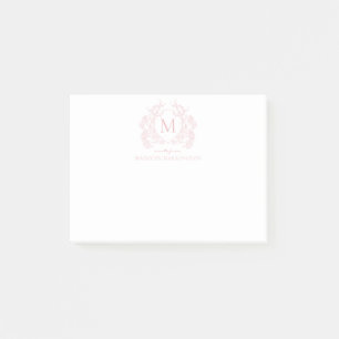 Classic Blush Roze Bloemen Crest Monogram Post-it® Notes