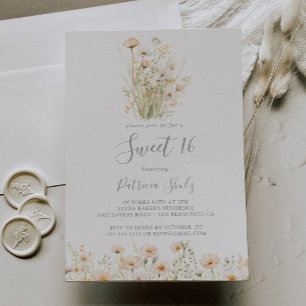 Classic Blush Wildflower Sweet 16 Verjaardagsfeest Kaart
