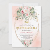 Classic Boho Blush Pink Floral Rustic Quinceañera Kaart (Voorkant)