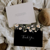 Classic Boho Blush Wildflower Flat Black Wedding Bedankkaart