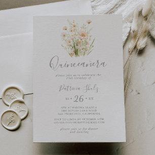 Classic Boho Blush Wildflower Quinceañera Kaart