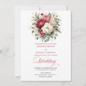 Classic Boho Crimson Red Blush Greenery Invitation Kaart (Voorkant)
