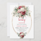 Classic Boho Crimson White Gold Floral Baby Invite Kaart (Voorkant)