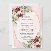 Classic Boho Merlot Gold Floral Wedding Invitation Kaart (Voorkant)