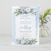 Classic Boho Pastel Blauw Zilveren Rozen bruiloft Kaart (Staand voorkant)