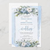 Classic Boho Pastel Blauw Zilveren Rozen bruiloft Kaart (Voorkant / Achterkant)