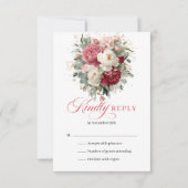 Classic Boho Red Blush Floral Wedding RSVP (Devant)