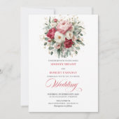 Classic Boho Ruby Red Blush Gold Floral Invitation (Devant)