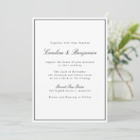 Classic Border Script Black White Elegant Wedding