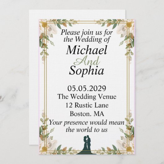 Classic Botanical Border Wedding Invitation (Devant / Derrière)