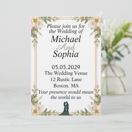 Classic Botanical Border Wedding Invitation Kaart (Staand voorkant)