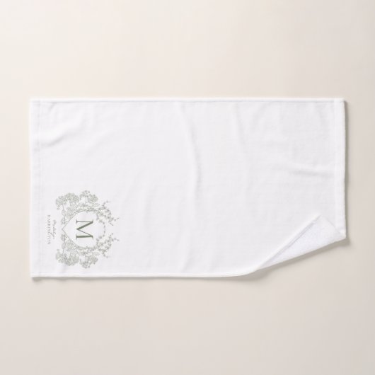 Classic Botanique Sage Vert Floral Crest Monogramm (Serviette à main)