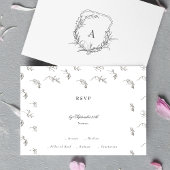 Classic Botanisch Monogram Crest Bruiloft RSVP Kaartje