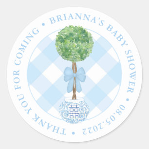 Classic Boxwood Topiary Blauw Baby shower Dank u Ronde Sticker