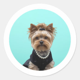Classic Breakfast Poster Yorkshire Terrier Yorkie Ronde Sticker