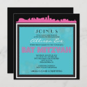 CLASSIC BROADWAY Bat Mitzvah Invitation roze2 Kaart (Voorkant / Achterkant)