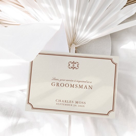 Classic Brown & Ecru Groomsman voorstel Kaart