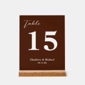 Classic Brown Minimalist Wedding Table Number (Recto)