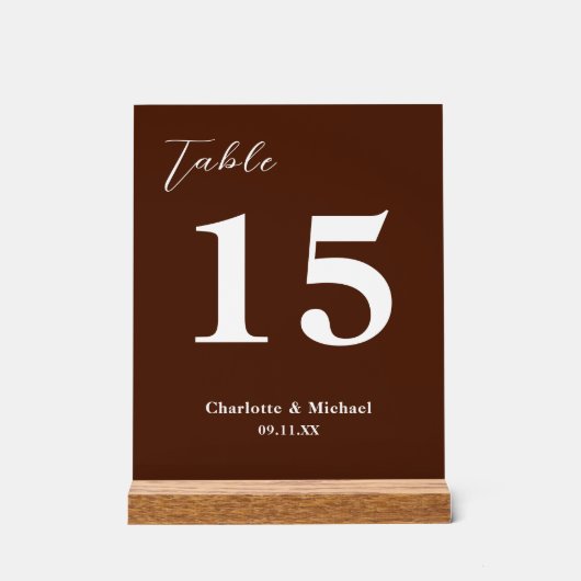Classic Brown Minimalist Wedding Table Number (Recto)