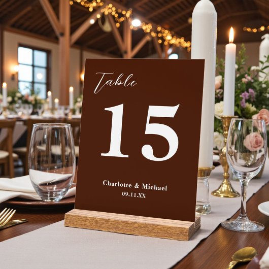 Classic Brown Minimalist Wedding Table Number