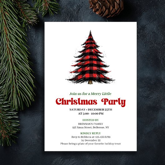 Classic Buffalo Christmas Tree Party Invitation