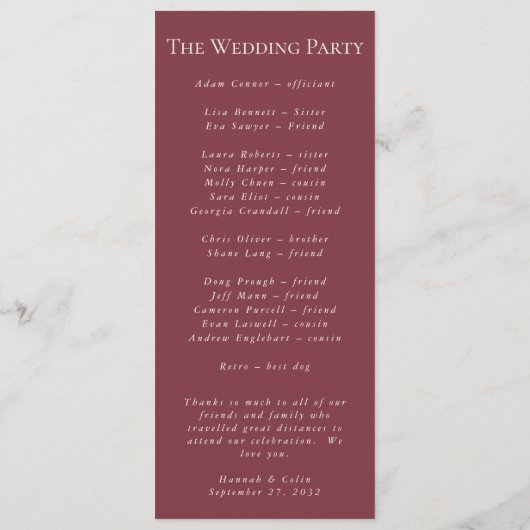 Classic Burgundy Blush Roos & Peony Programma (Achterkant)