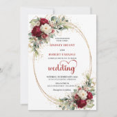 Classic Burgundy Floral Gold Wedding Invitation (Devant)