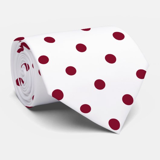 Classic Burgundy Polka Dot Pattern on White Stropd Stropdas (Opgerold)